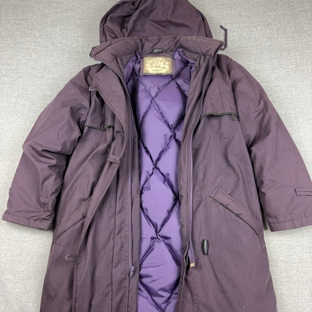 Vintage 90s Utex Down Puffer Parka Womens 6 Purple Long Hooded Ski Gorpcore Coat